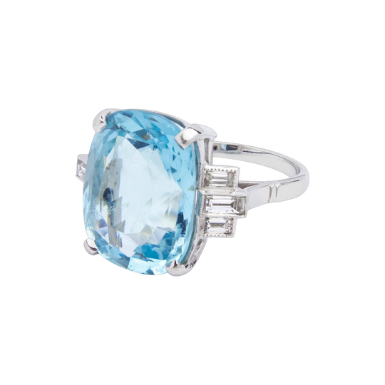 Art Deco Style Aquamarine & Diamond Cocktail Ring