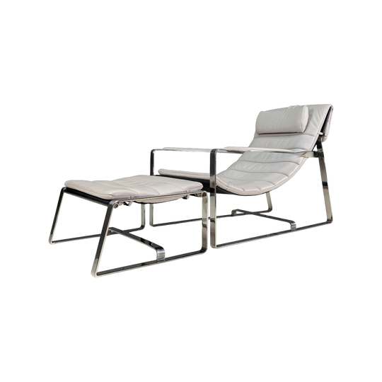 Bay Leather Republic Lounge Chair and Ottoman Aligned with the Minotti Hopper