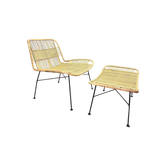 Hubsch Rattan Chair with Stool