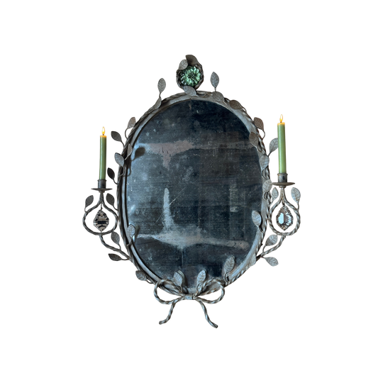 Vintage Italian Style Wrought Iron Girandole Mirror