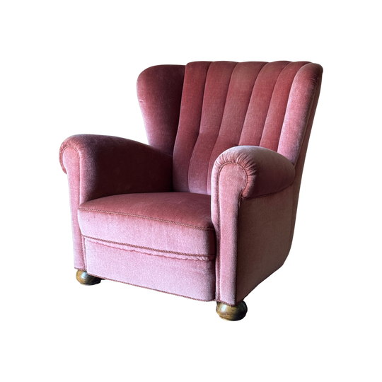 Vintage Hollywood Regency Style Pink Velvet Armchair