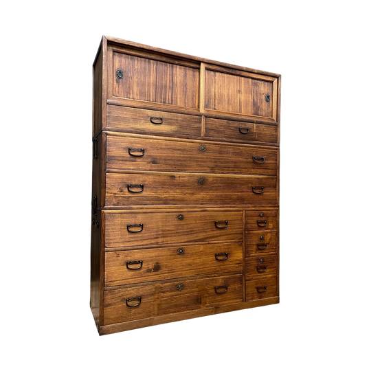 Japanese Three-Piece Kimono Chest of Drawers - Paulownia | Showa