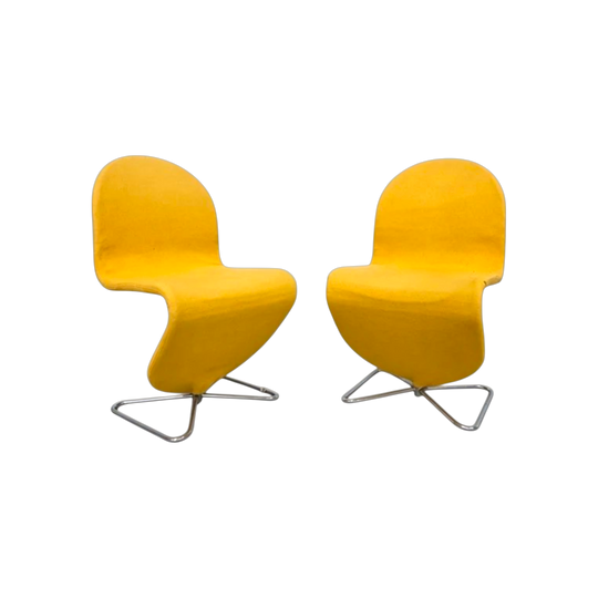 Verner Panton 1-2-3 chairs yellow wool pair