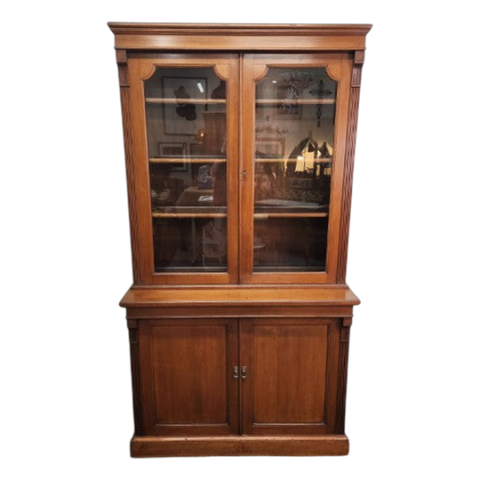 Victorian Mahogany 2 Door Bookcase Cabinet with Glass Doors
