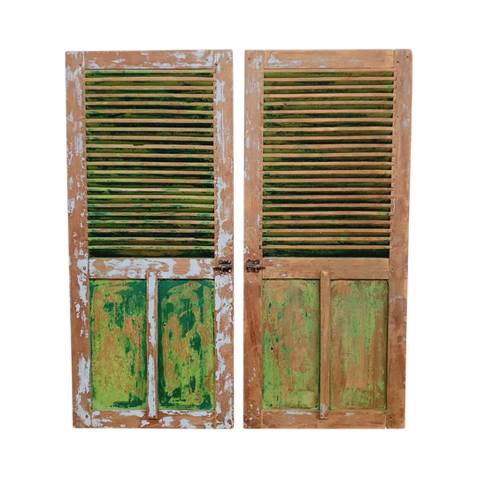 VINTAGE Balinese Green Louvre Window Shutters