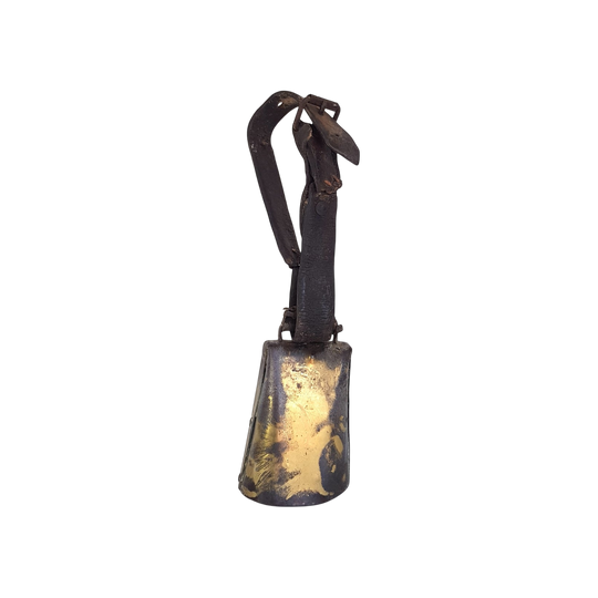 Early 20th Century Antique European Alpine Cow Bell and Leather Collar Strap