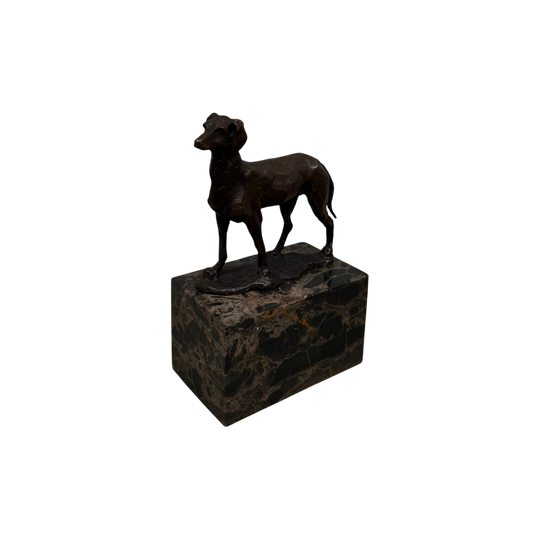 Bronze Dog Sculpture on Marble Base