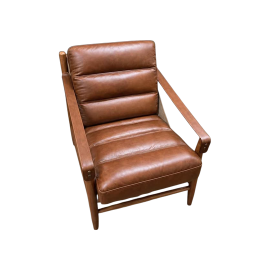 MCM Oak-framed Leather Lounge Armchair