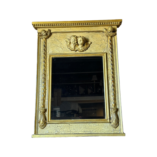 Vintage Paint Gold Cherub Trumeau Mirror