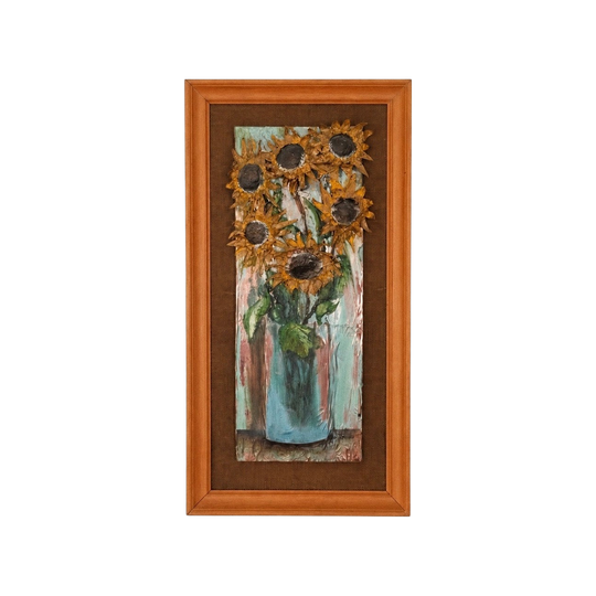 Sculptural Sunflower Relief Artwork in Timber Frame