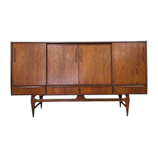 Danish teak sideboard sliding doors and sculptural base