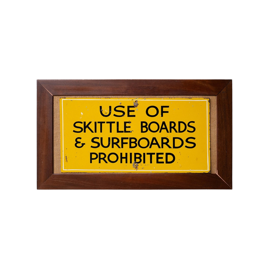 Enamel Beach By-law Sign, 'Skittle Boards & Surfboards Prohibited'