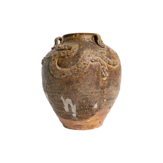Qing Dynasty Brown-Glazed Chinese Dragon Jar