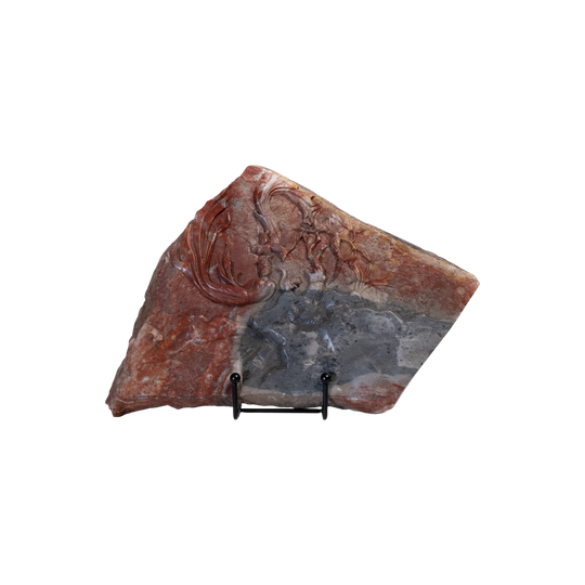 Carved Bicolour Hardstone Boulder with Immortals and Phoenix