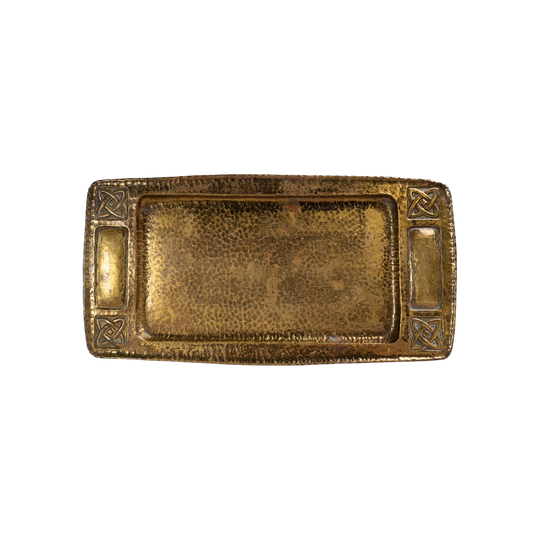 Arts & Crafts Hammered Brass Tray, Celtic Corners