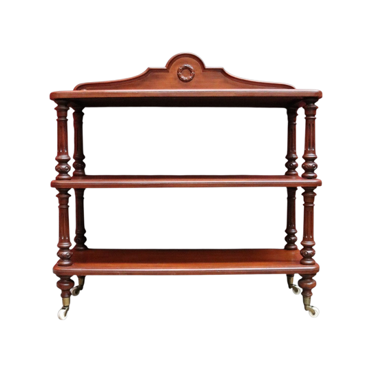 Antique Australian Cedar Three Tier Servery or Dumb Waiter on Porcelain Castors