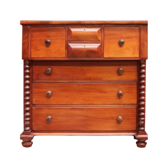 Antique Australian Cedar Chest of Drawers, Barley Twist Columns, Seven Drawers