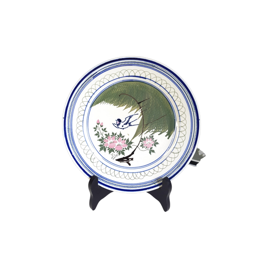 Antique Chinese Underglaze Enamel Plates with Hand-Painted Swallow and Blossom Design - Set of 6