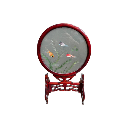 Vintage Chinese Silk Embroidery Screen On Stand