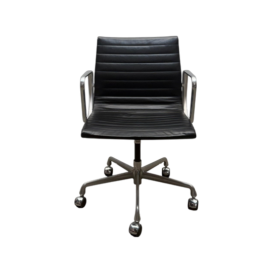 Herman Miller Eames Aluminium Group Management Chair EA331 – Black Leather, with Arms