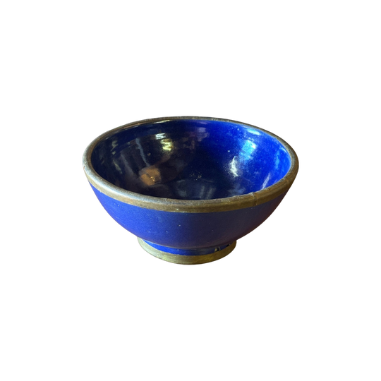 Vintage Blue Moroccan Bowl with Brass Rim
