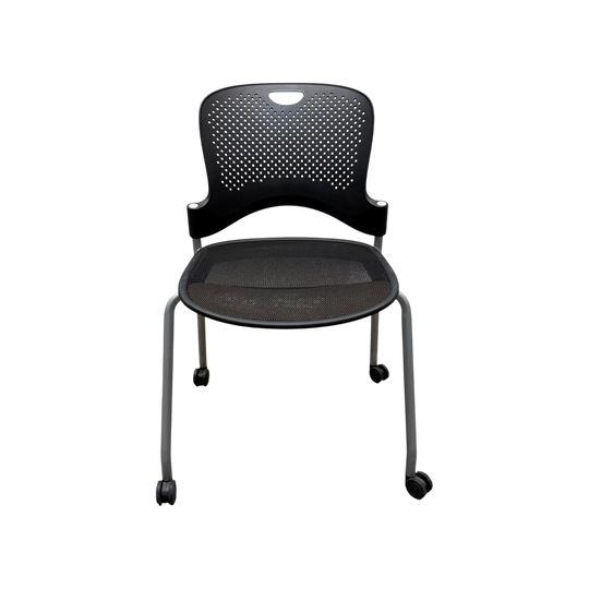 Herman Miller Caper Stacking Chair – Black, FLEXNET Seat, Castors, No Arms
