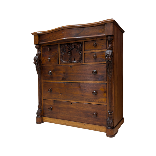Late Nineteenth Century Australian Cedar Eight Drawer Chest with Fruit Carvings