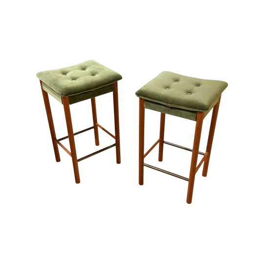 Pair of Parker Nordic Stools Model 571 · Green Envy Velvet