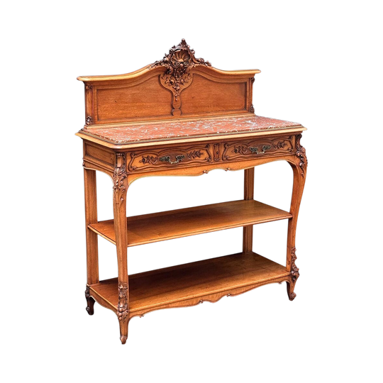 19th century French walnut rouge marble servery c.1890