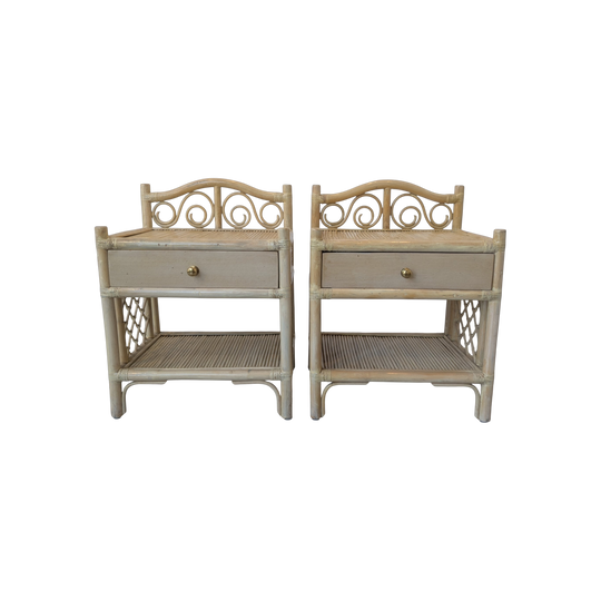 Vintage Pair of Rattan Bedside Tables