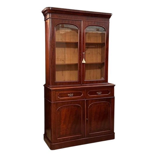 English mahogany 2 door 2 drawer bookcase with brass hardware c.1870