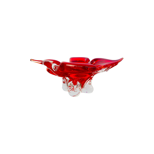 Large vintage Lorraine Glass "Propeller" Centrepiece Bowl | Flame Red Sommerso | Canadian Mid-Century Art Glass