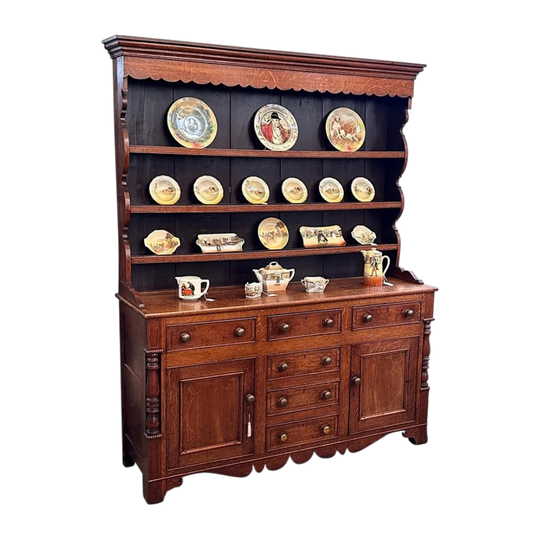 English oak 2 door 3 drawer kitchen dresser with string inlays c.1820