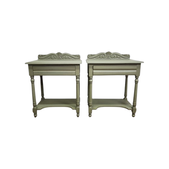 Set of 2 Bespoke Bedside Tables Hand-Painted in Olive Green