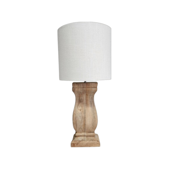 Carved Timber Table Lamp with Cream Shade
