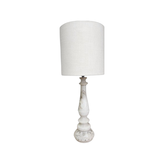 Vintage Carved Alabaster Table Lamp with Floral Etchings