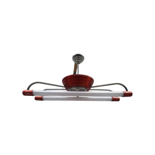 Vintage Red & Chrome Twin-Tube Ceiling Light — LED Converted