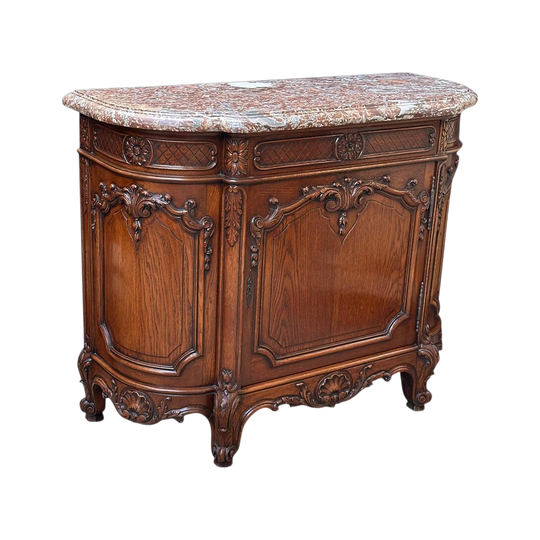 French oak rouge marble top single door cabinet c.1880
