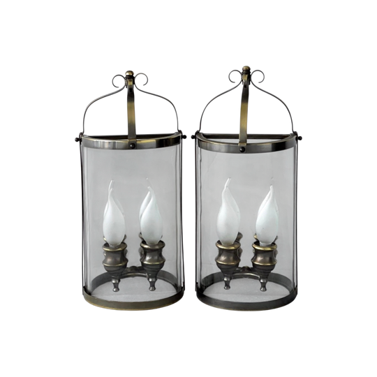 Antique Brass Wall Sconce Pair