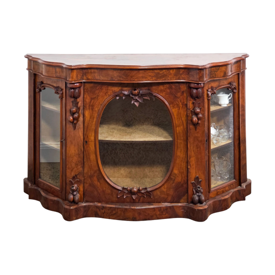 Victorian Burr Walnut Three Door Credenza