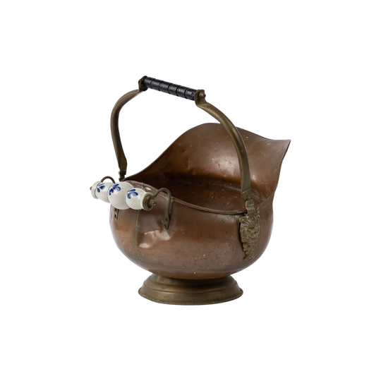 Gorgeous unique antique French copper vessel with ceramic handle from Provence