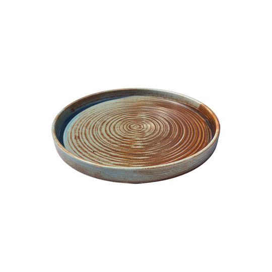 Round textured dual tone ceramic serving plate