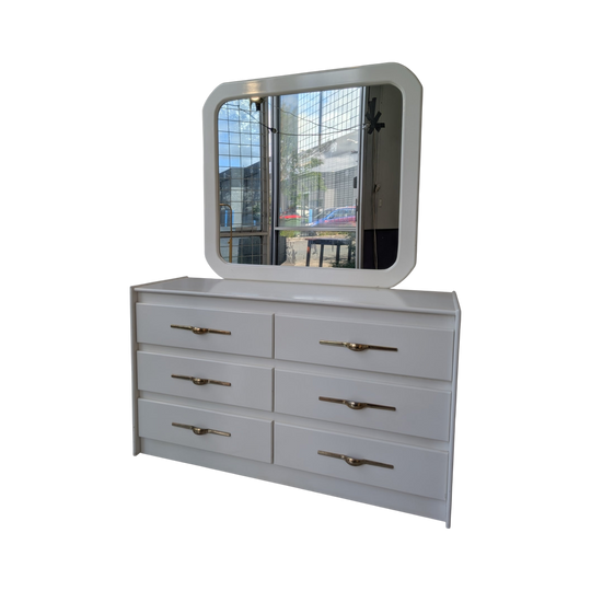 Vintage 1980s 6 Draw Dresser and Mirror