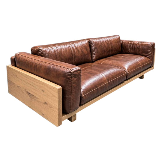 MCM Danish 3.5-seater Aged Leather with Natural Timber Frame