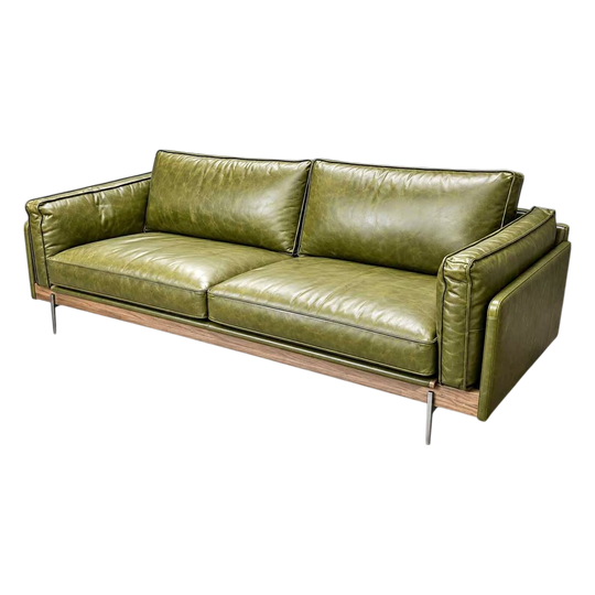 MCM Danish-style Olive Green Top Grain Aged Cow Leather Sofa