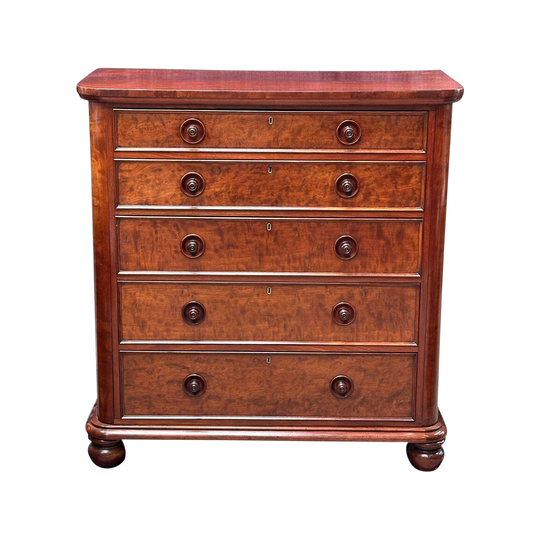 Superb quality English plum pudding mahogany 5 drawer chest c.1870