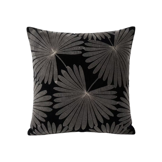 Etta-Black Style Black Cushion with Palm motif