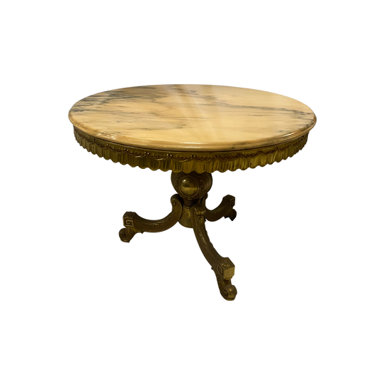 Yellow Marble top brass frame coffee table