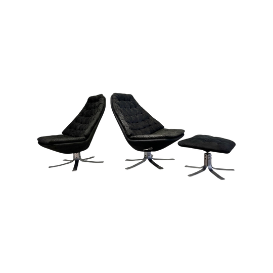 Pair of M68 Swivel Lounge Chairs with Footstools — Madsen & Schubell for Nielaus & Jeki, Denmark