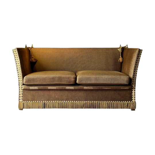 Vintage Gold Velvet Knole Two-Seater Sofa with Bullion Fringe
